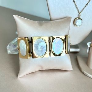 Square Mother of Pearl Shell Gold Chain Bangle Bracelet